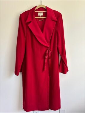 Lily & Taylor Couture Bright Red Long Sleeve Wrap Coat Dress